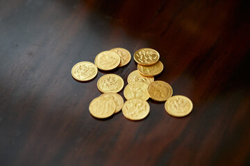 arras, monedas, abundancia, concepto, metal, dorado