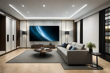 Obraz na płótnie Canvas A modern living room with sleek furniture, minimalist decor