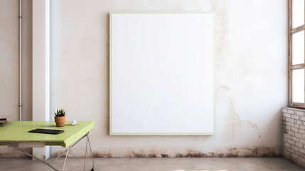 Frame of empty canvas on wall