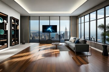 Fototapeta na wymiar A modern living room with sleek furniture, minimalist decor - Generative AI Technology