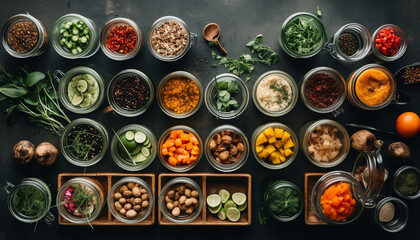 Healthy vegetarian bowl with fresh organic vegetables and variety of herbs generated by AI