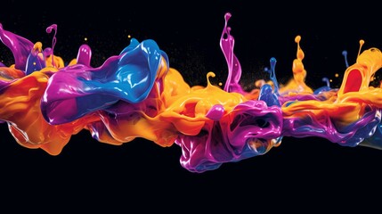 Colorful liquid splash a capturing vibrant colored liquids in mid-air, creating abstract shapes. AI generated