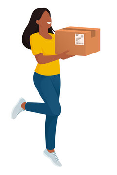 Happy woman holding a delivery box
