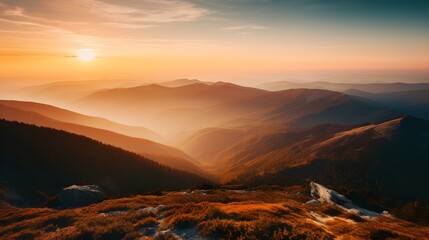 Fototapeta premium Sunset View from the Top of a Mountain