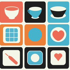 Vector set of kitchen dishes. Glass food storage