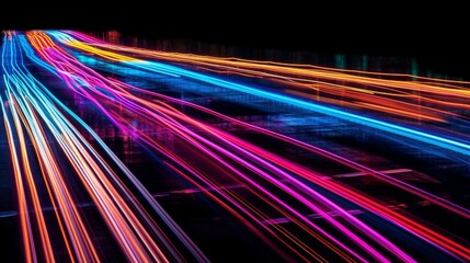 Neon light trails a showcasing creating mesmerizing trails and streaks. AI generated