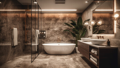 Modern elegance in domestic bathroom with marble sink and shower generated by AI