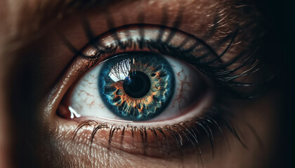 Obraz premium Young adult staring at camera with blue eyes and eyelashes generated by AI