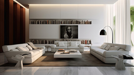 Fototapeta premium Modern living room. Minimalist design interior