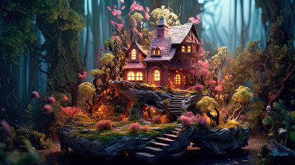 Obraz premium Illustration about fantasy fairy house - AI generated image