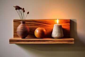 Wooden Shelf and Wall Sconce Generative AI