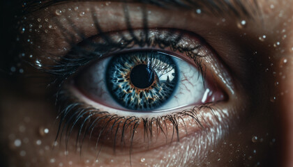 One woman staring, blue eyes watching, beauty looking at camera generated by AI