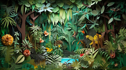 Obraz premium Paper art jungle illustration