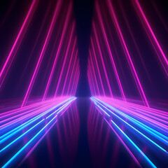 3D Neon Lights on a black background with space, rendering, neon beams, neon rays. Generative AI
