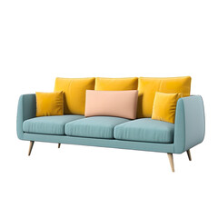 Blue and yellow retro sofa, on a white background