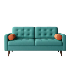 Blue sofa with round accent pillows 