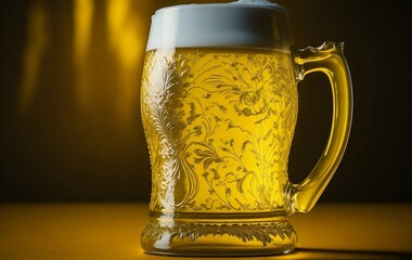 beer mug on a dark background Photo beer in mug on wooden table. Generative Ai