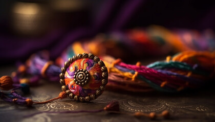 Fototapeta premium Colorful handmade jewelry celebrates indigenous spirituality and traditional festivals generated by AI