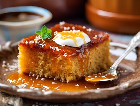 South African malva pudding is tart and sweet. Generative AI