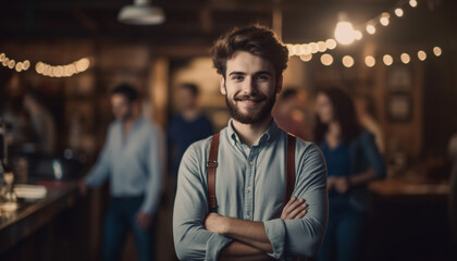 Fototapeta premium A group of smiling young adults standing indoors, looking confident generated by AI