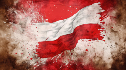 Polish flag painted with paint art background. Poland country flag splash and smoke painting style