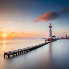 lighthouse at sunset generated by AI technology 