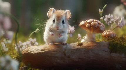 Whimsical cute animal sitting on the wood