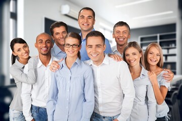 Fototapeta premium Group of happy young business coworkers