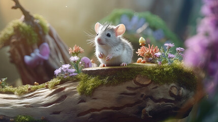 Whimsical cute animal sitting on the wood