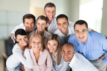 Group of happy young business coworkers
