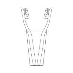 simple flat two toothbrush in a glass up black line