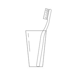 simple flat toothbrush in a glass cup black line