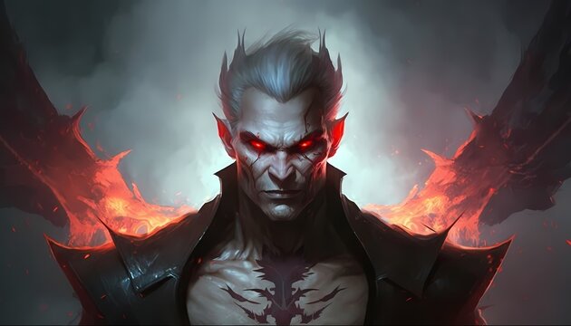 A higher vampire with red eyes and a muscular physique, Generative AI