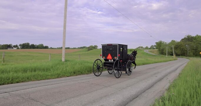 Amish Buggy on rural road in spring.