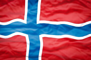 Fototapeta premium Norway flag on a wavy background. Wavy flag of Norway fills the frame.