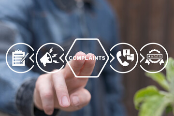 Complaints concept. Customer complaint, dissatisfaction from product or service problem, angry feedback from client. Complain on everything. - obrazy, fototapety, plakaty
