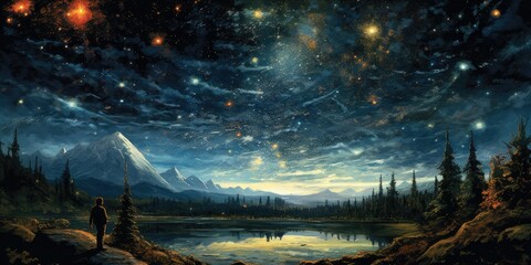 Fototapeta na wymiar vast celestial expanse, where constellations twinkle in the night sky Generative AI Digital Illustration Part#060623 