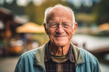 Portrait of an old man with eyeglasses in the park