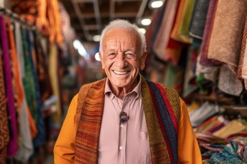Fototapeta premium Portrait of happy senior man smiling at the camera in a market