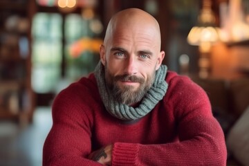 Close-up portrait photography of a satisfied man in his 30s that is wearing a cozy sweater against a fantasy or fairy tale background .  Generative AI