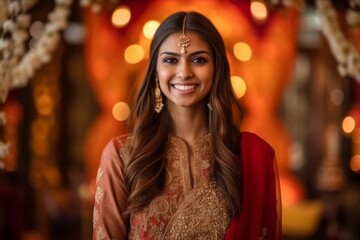 Beautiful indian woman in traditional indian clothing with bokeh background
