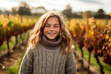 Portrait of smiling little girl in vineyard on a sunny day