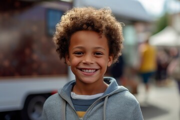 Portrait of a smiling african american little boy standing outdoors