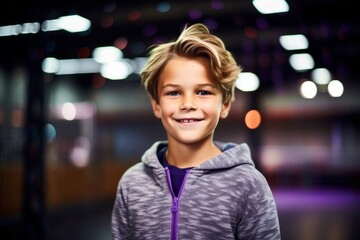 Portrait of a cute little boy in sportswear smiling at camera