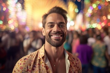 Obraz premium Portrait of a smiling young man at a party in the city