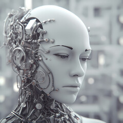 3D Render Artificial intelligence visualization, AI, KI, future, robot, brain, knowledge, concept of AI. Generative AI
