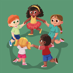 happy world children day poster and banner design. illustration of happy children playing together freely