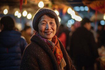 Obraz premium Portrait of an elderly woman at Christmas market in Hong Kong.