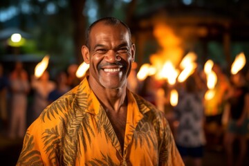 Fototapeta premium Unidentified Balinese man in traditional clothes during a celebration of Nyepi festival in Bali, Indonesia