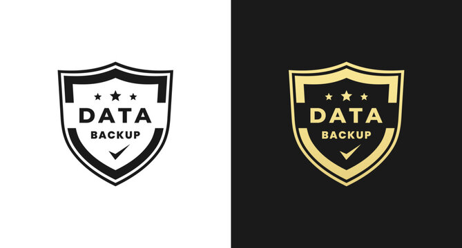 Data backup label or Data backup badge vector isolated in Flat Style. Data backup label for product packaging design element. 100% Data backup badge for packaging design element.